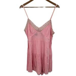 Vintage Vanity Pink Tiered Camisole Lace Sequin V Neck Open Back Beachy Boho 90s